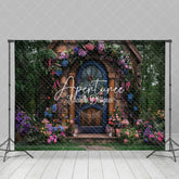 Aperturee - Aperturee Green Garden Floral Retro Stone Cabin Photo Backdrop